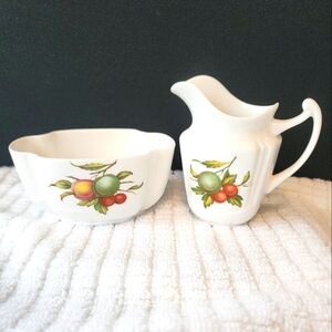 SPODE BLENHEIM Bone China Small Cream & Open Sugar Bowl Set Fruit Embossed
